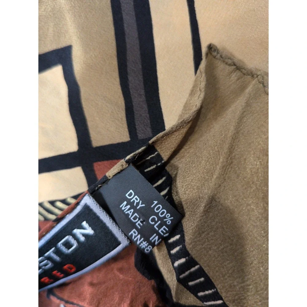 Halston Red 100% Silk Scarf Geometric Abstract Block Print Terracotta‎ Tan 28x10